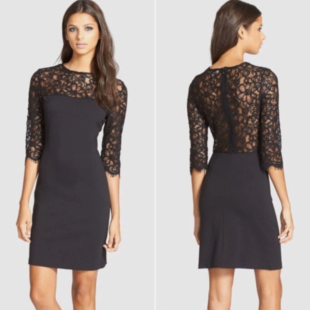NWT BB Dakota | Chevis 3/4 Sleeves Lace Ponte Dress in Black | Size Medium